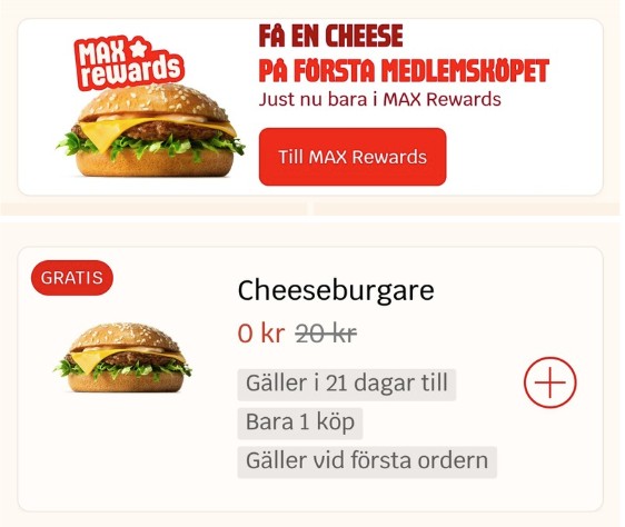 gratis cheeseburgare från max