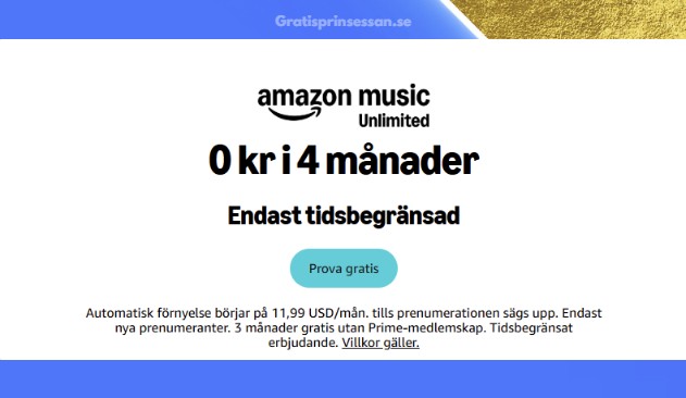 amazon music gratis i 4 månader
