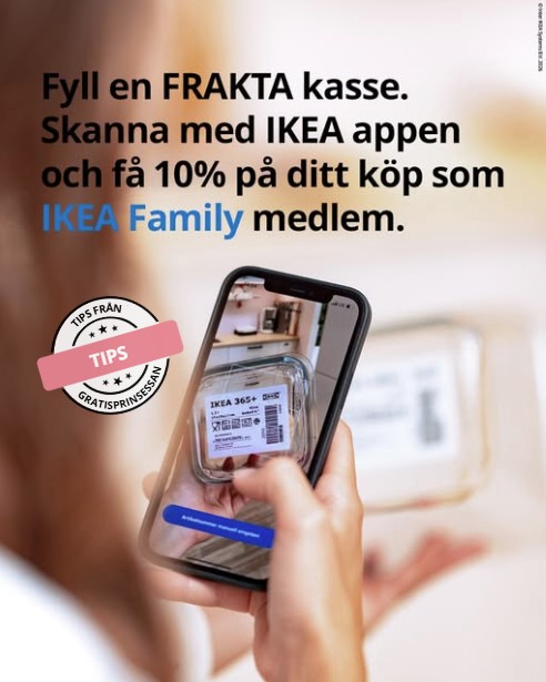 Fyll en FRAKTA-kasse och skanna med IKEA-appen för 10% rabatt