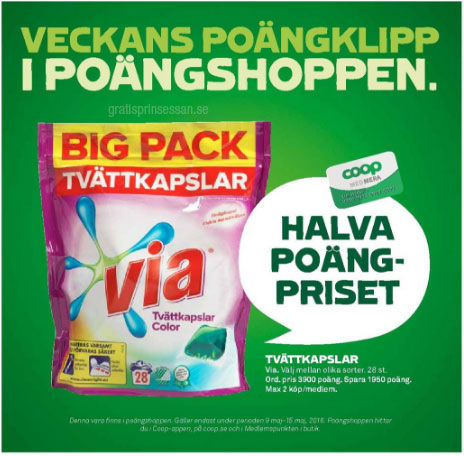 halva poängpriset på via tvättkapslar