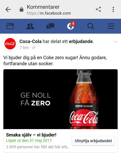 gratis coca cola zero sugar