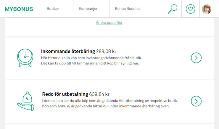 mybonus utbetalning